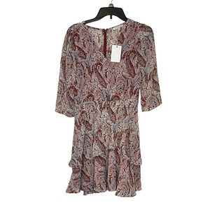 Skies Are Blue Women's‎ Madison Paisley Dress Tiered Skirt 3/4 Sleeve Small NWT